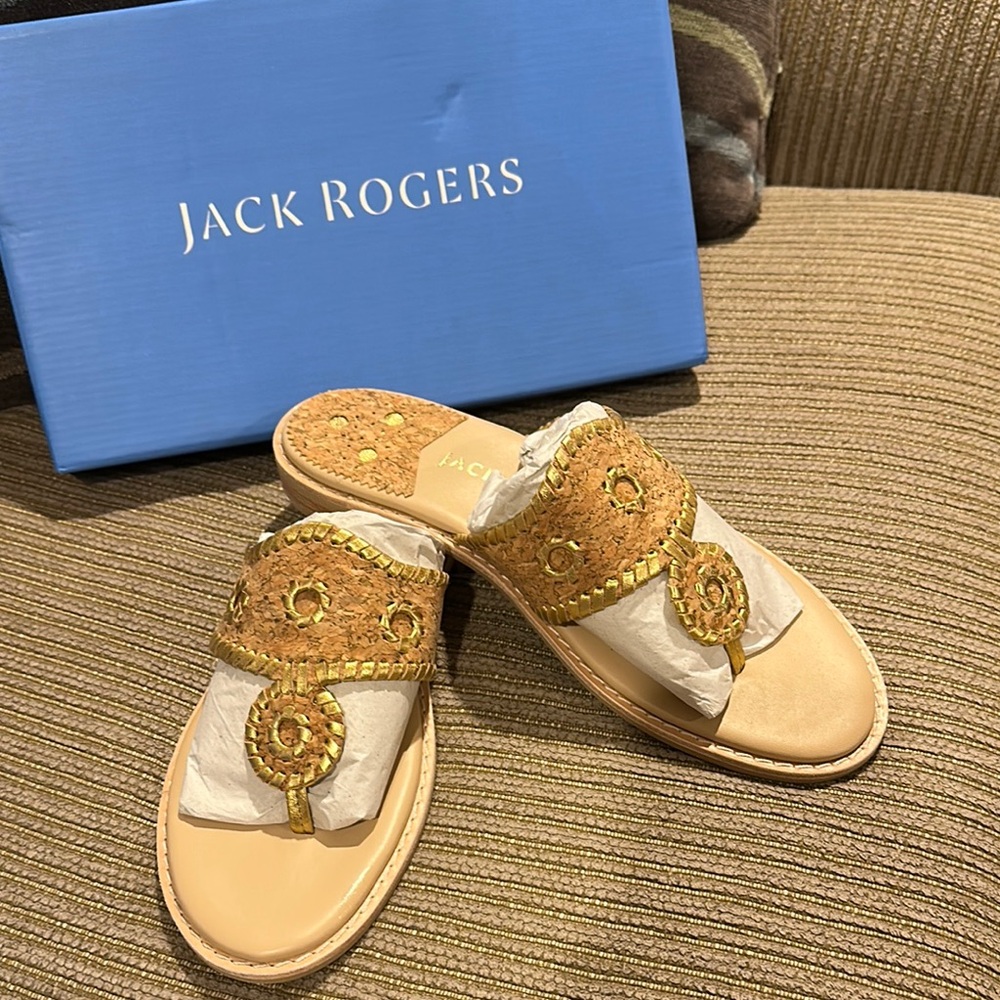 Jack Rogers Tan Sandals with Signature Whipstitch